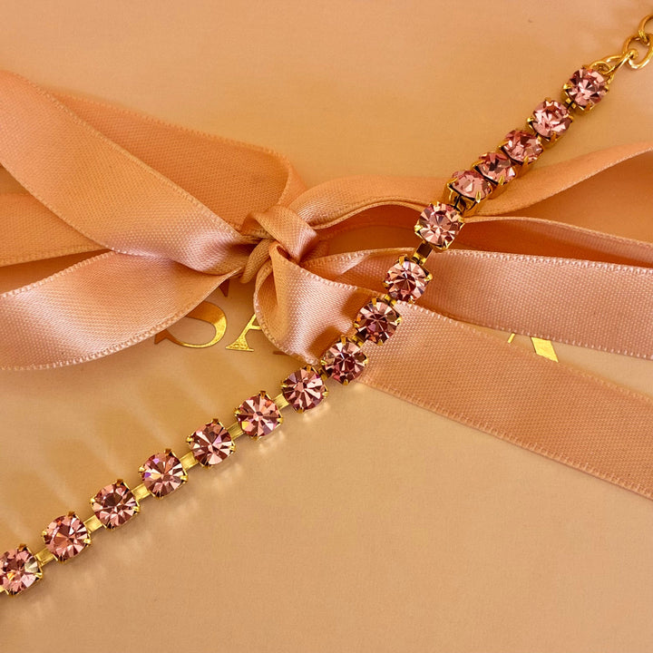 Pink Swarovski crystals gold plated bracelet