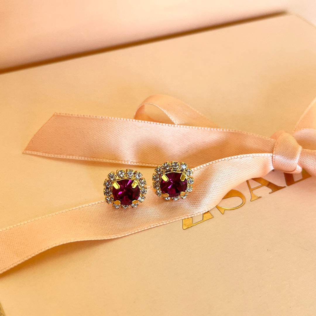 Fuchsia flower Swarovski crystals set