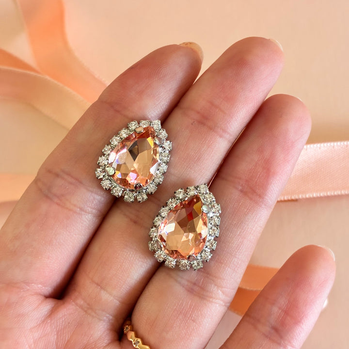 Teardrop Peach  Preciosa crystals silver set