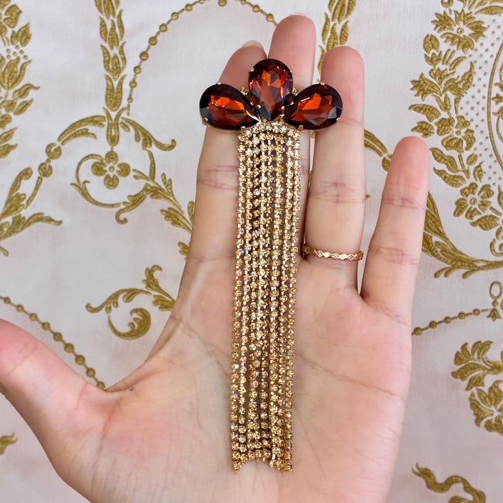 Teardrop brown fringe long earrings