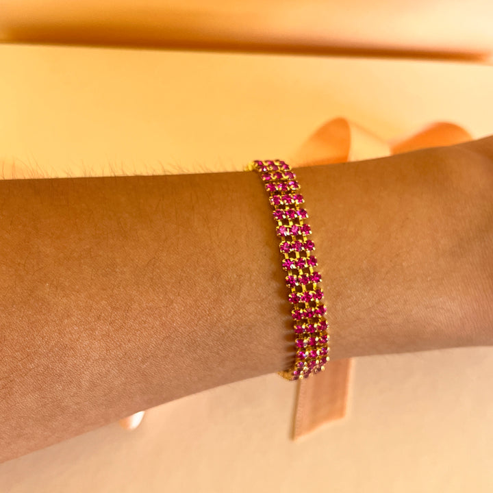 Fuchsia Swarovski crystals 3 rows bracelet