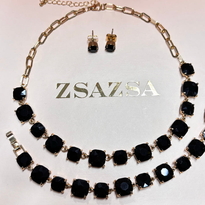 Black rhinestone gold set