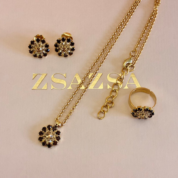 Brown with champagne flowers gold plated set