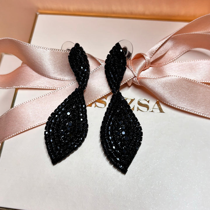 Marquise all black rhinestone earrings
