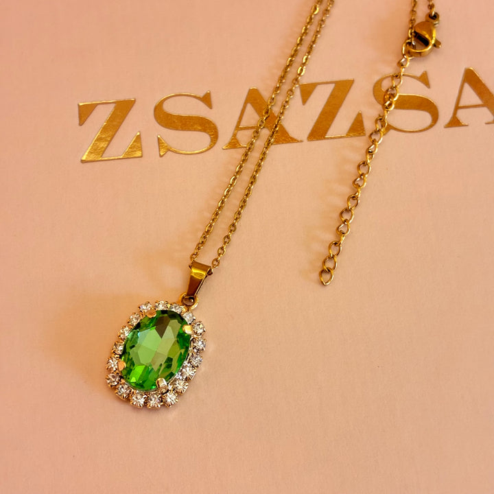 Green oval Preciosa crystals gold plated pendant