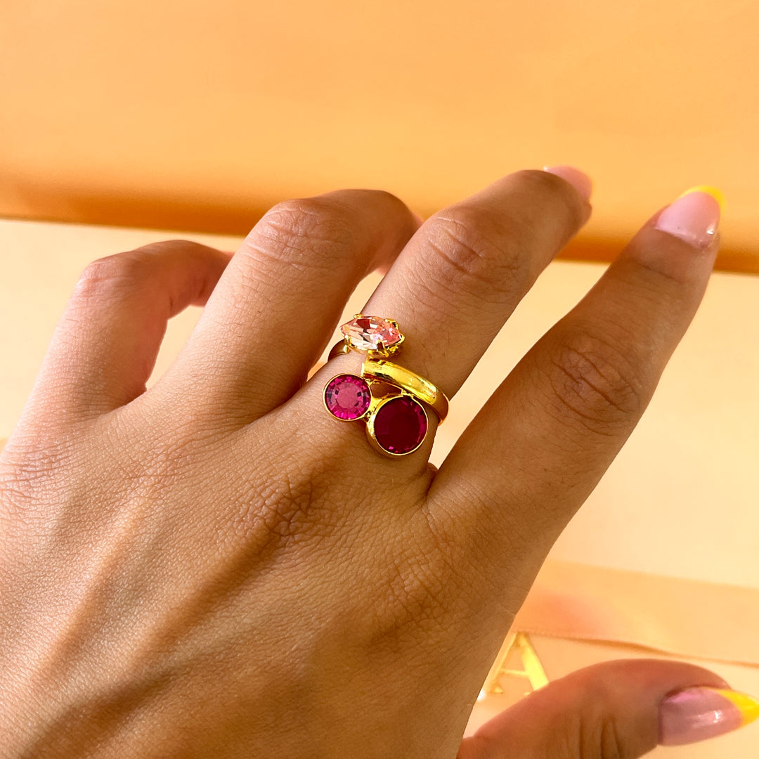 Fuchsia and pink Swarovski crystals open ring