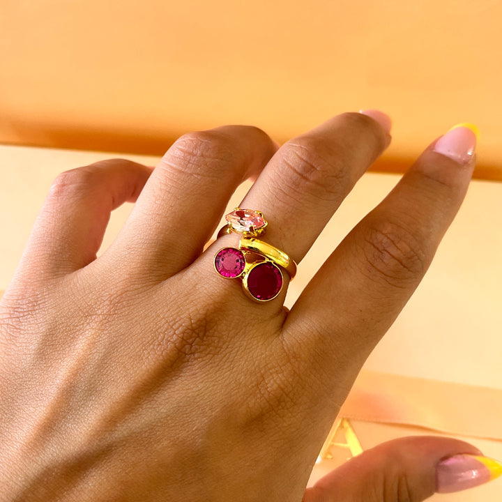Fuchsia and pink Swarovski crystals open ring