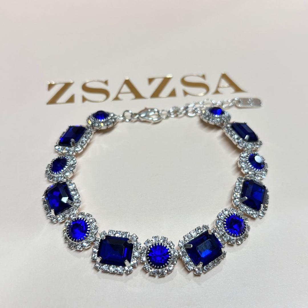 Royal blue multistone rhinestone white gold plated bracelet