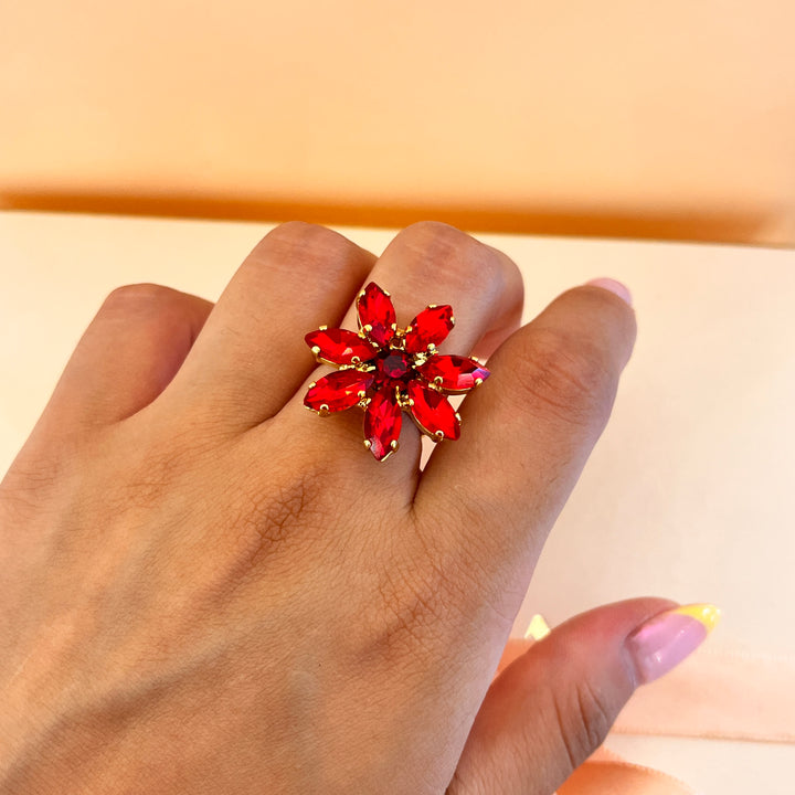 Red flower preciosa crystals ring