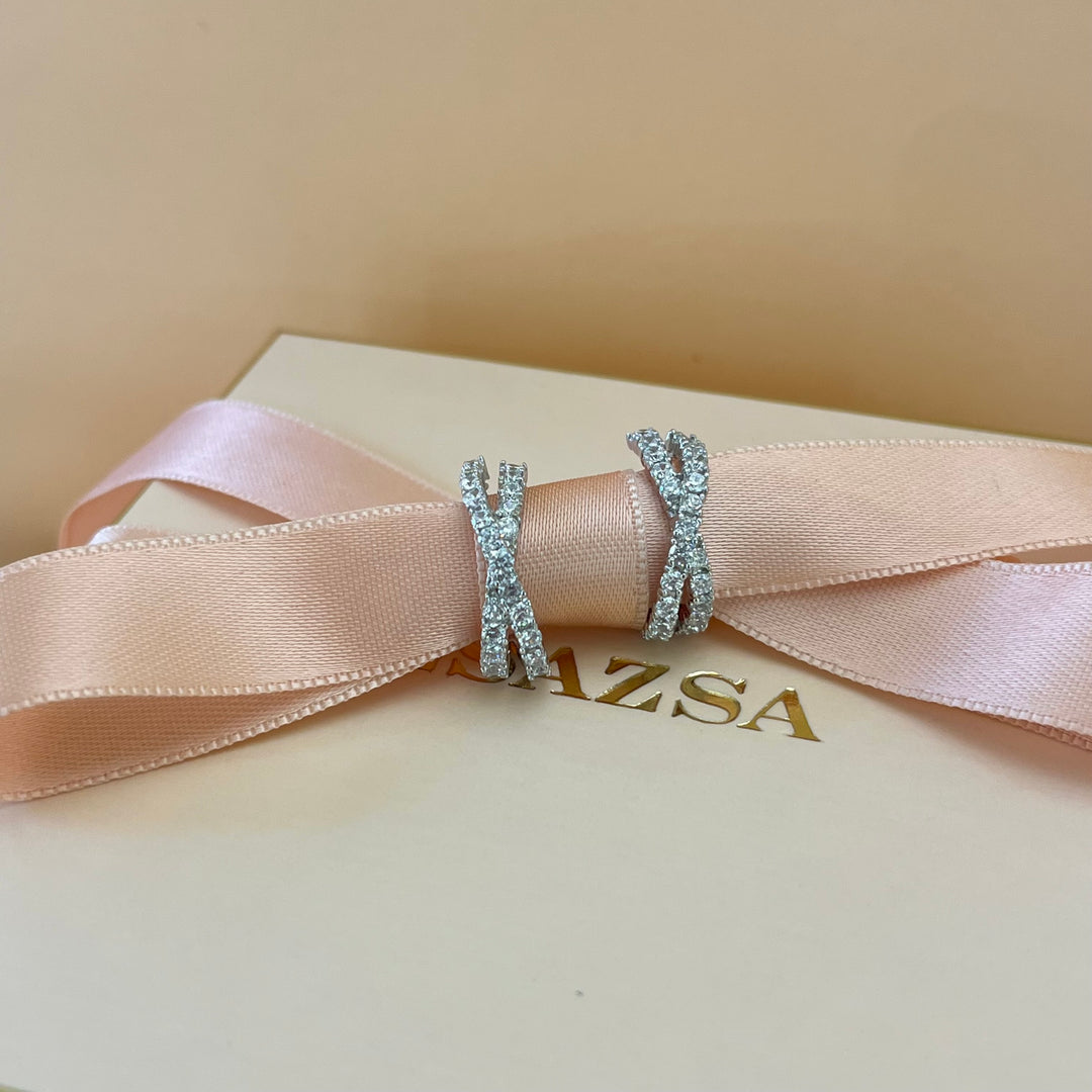 Silver zircone crossed half hoops