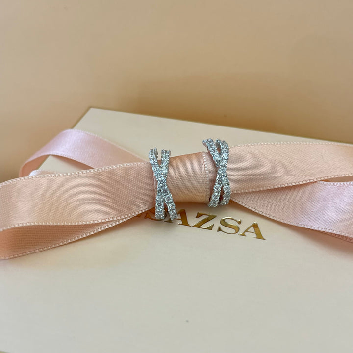 Silver zircone crossed half hoops