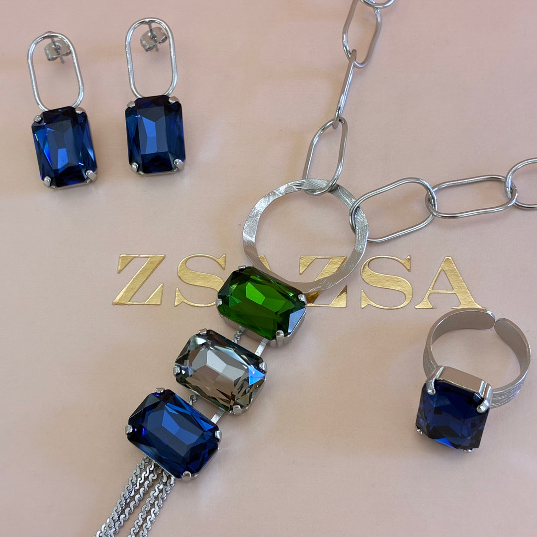 Handmade silver Swarovski crystals set