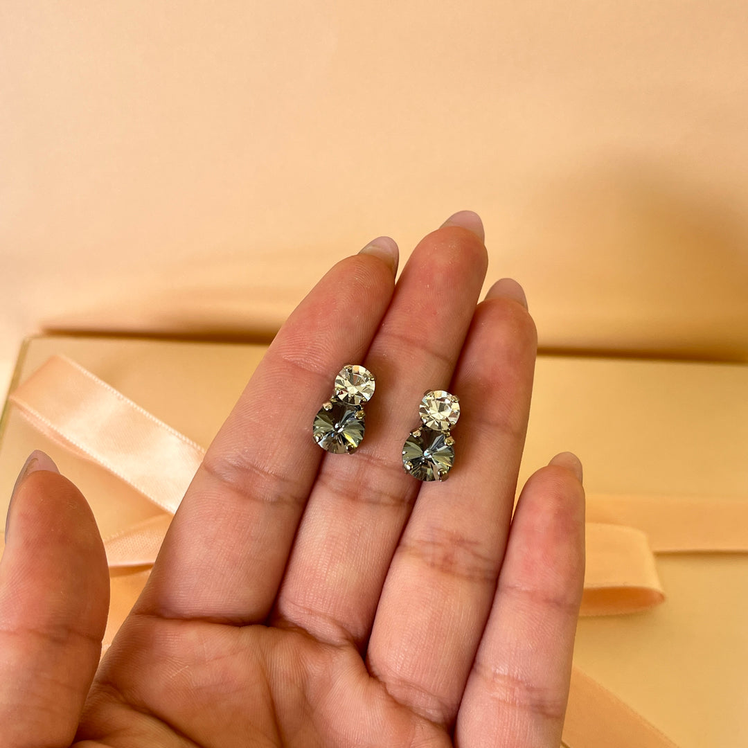 Grey double Swarovski crystals studs