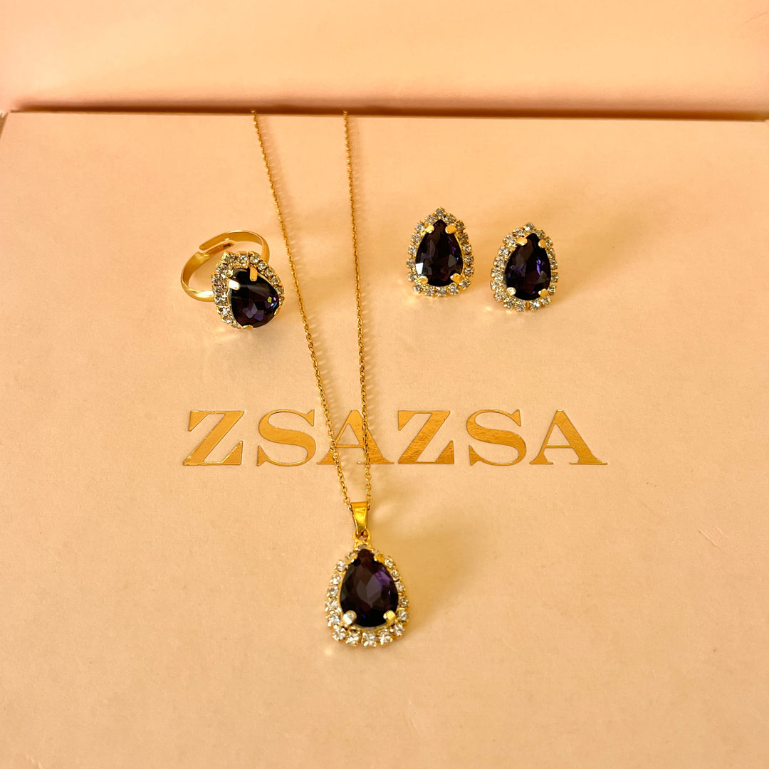 Purple teardrop preciosa crystals set