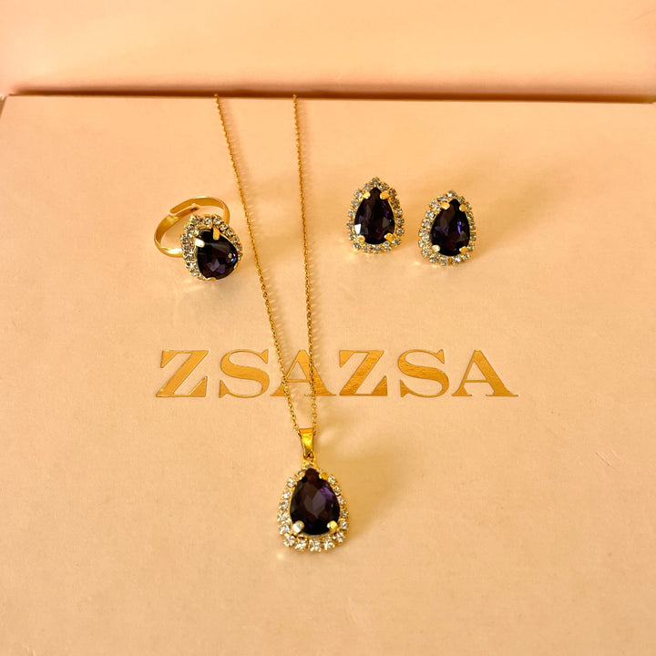 Purple teardrop preciosa crystals set