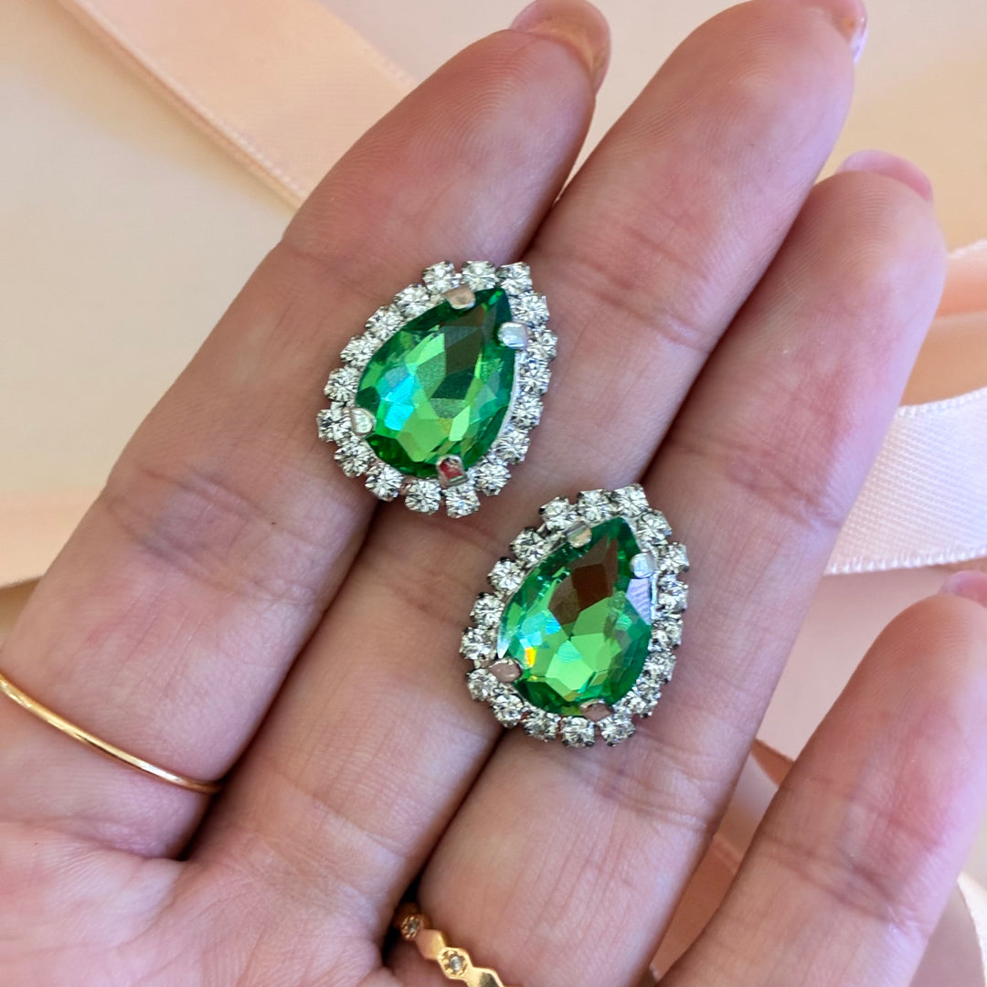 Teardrop green Preciosa crystals silver set