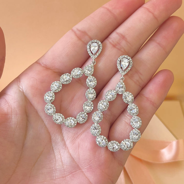 Silver zircone teardrop earrings