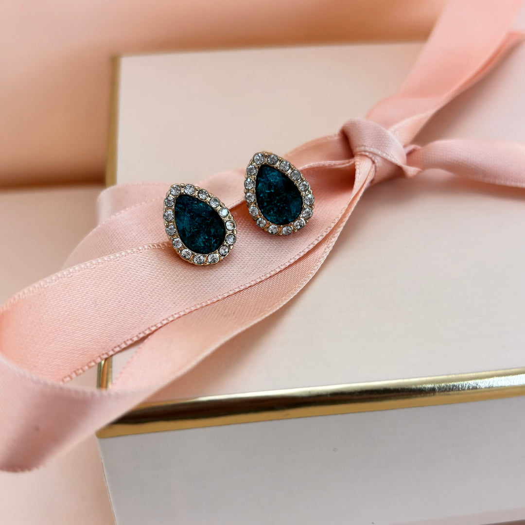 Teardrop green studs