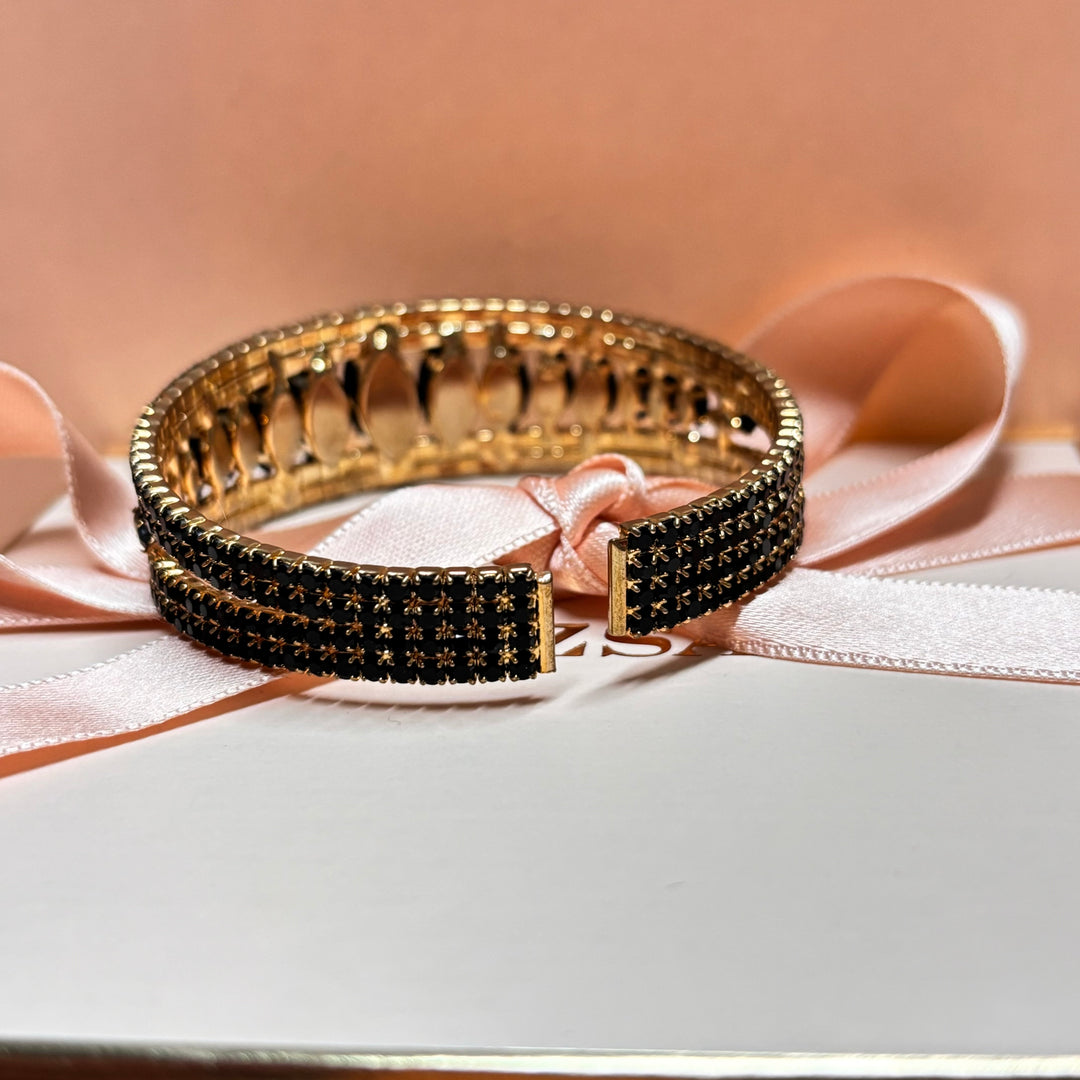 Marquise black rhinestone gold bangle