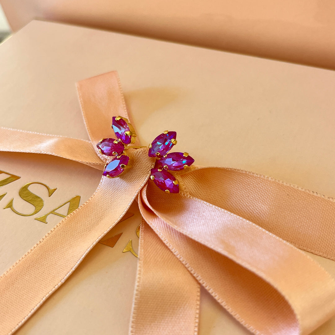 Iridescent fuchsia Swarovski crystals studs