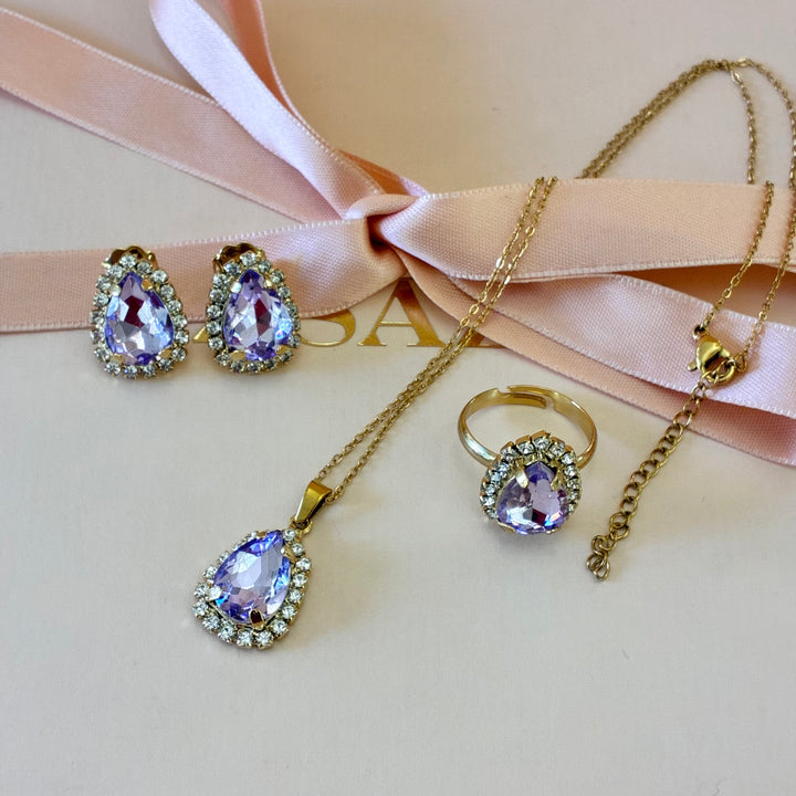 Teardrop lilac Preciosa crystals gold plated set