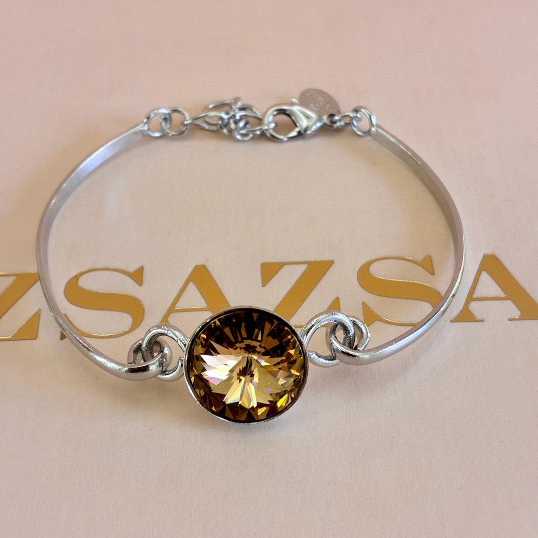 Bronze Swarovski crystals round silver set