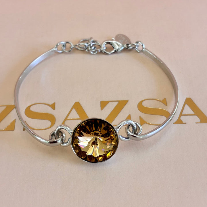 Bronze Swarovski crystals round silver set