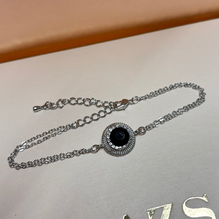 Dainty black rhinestone silver set