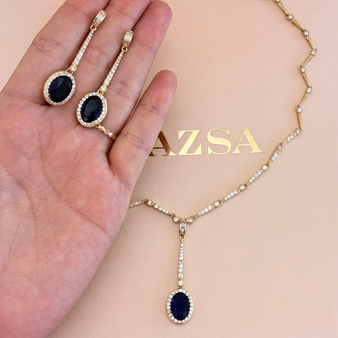 Navy blue zircone gold plated set