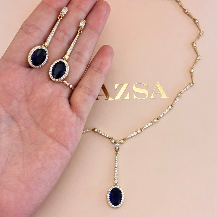 Navy blue zircone gold plated set
