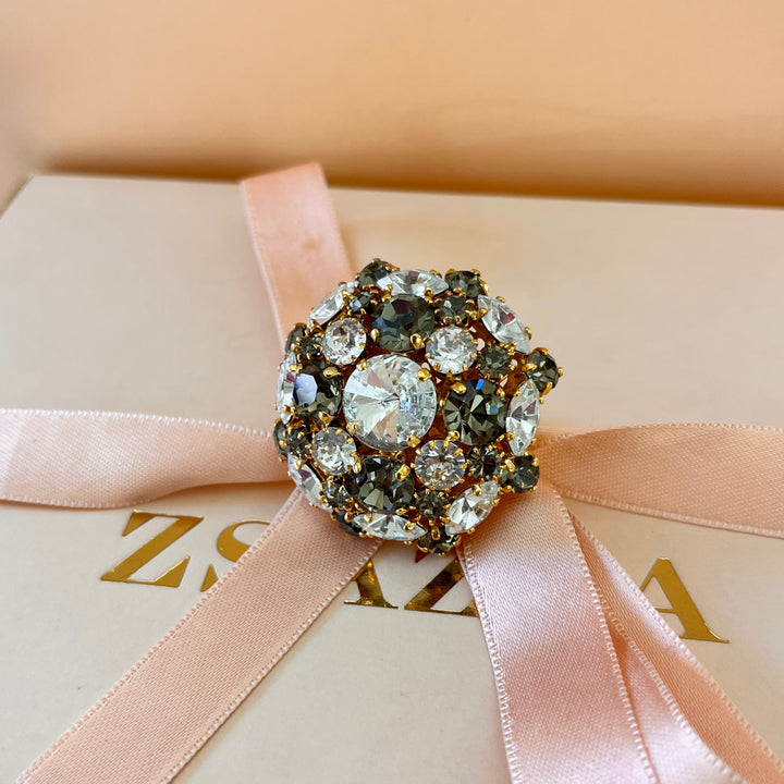 Statement grey preciosa crystals ring