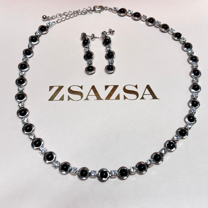 Dainty black & silver rhinestone set