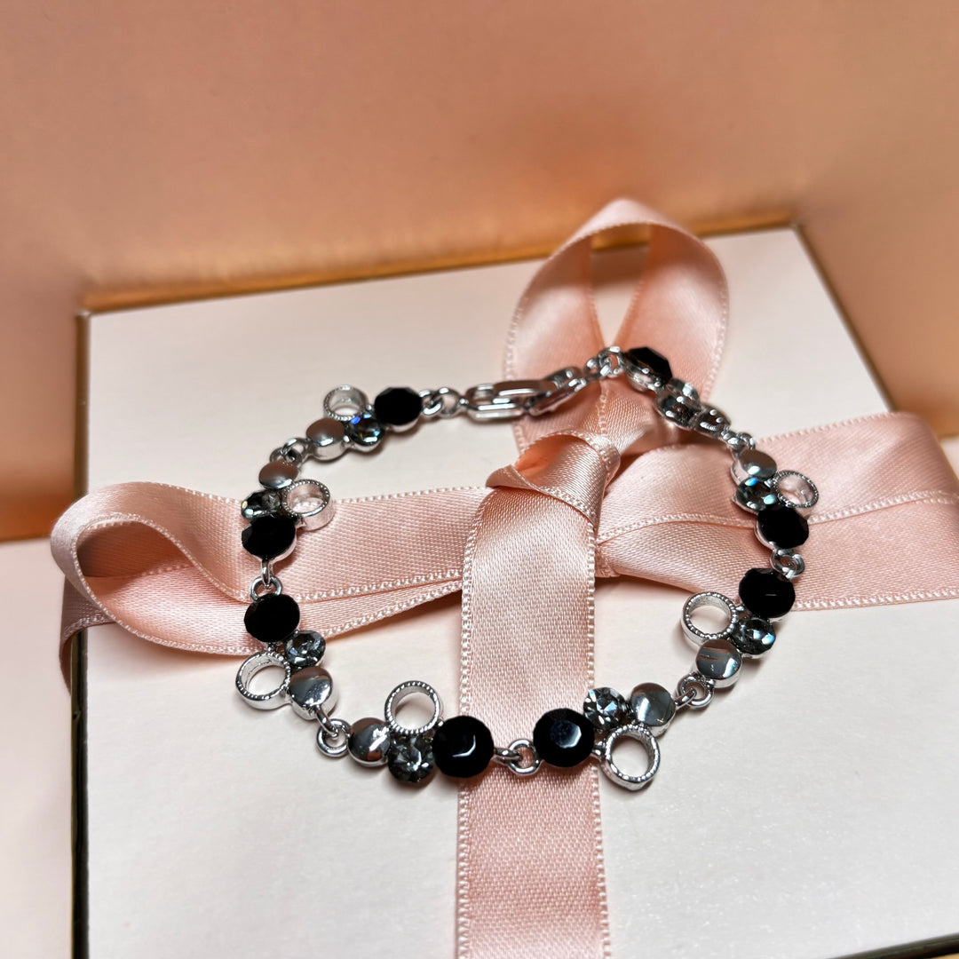 Dainty black and grey rhinestone bracelet