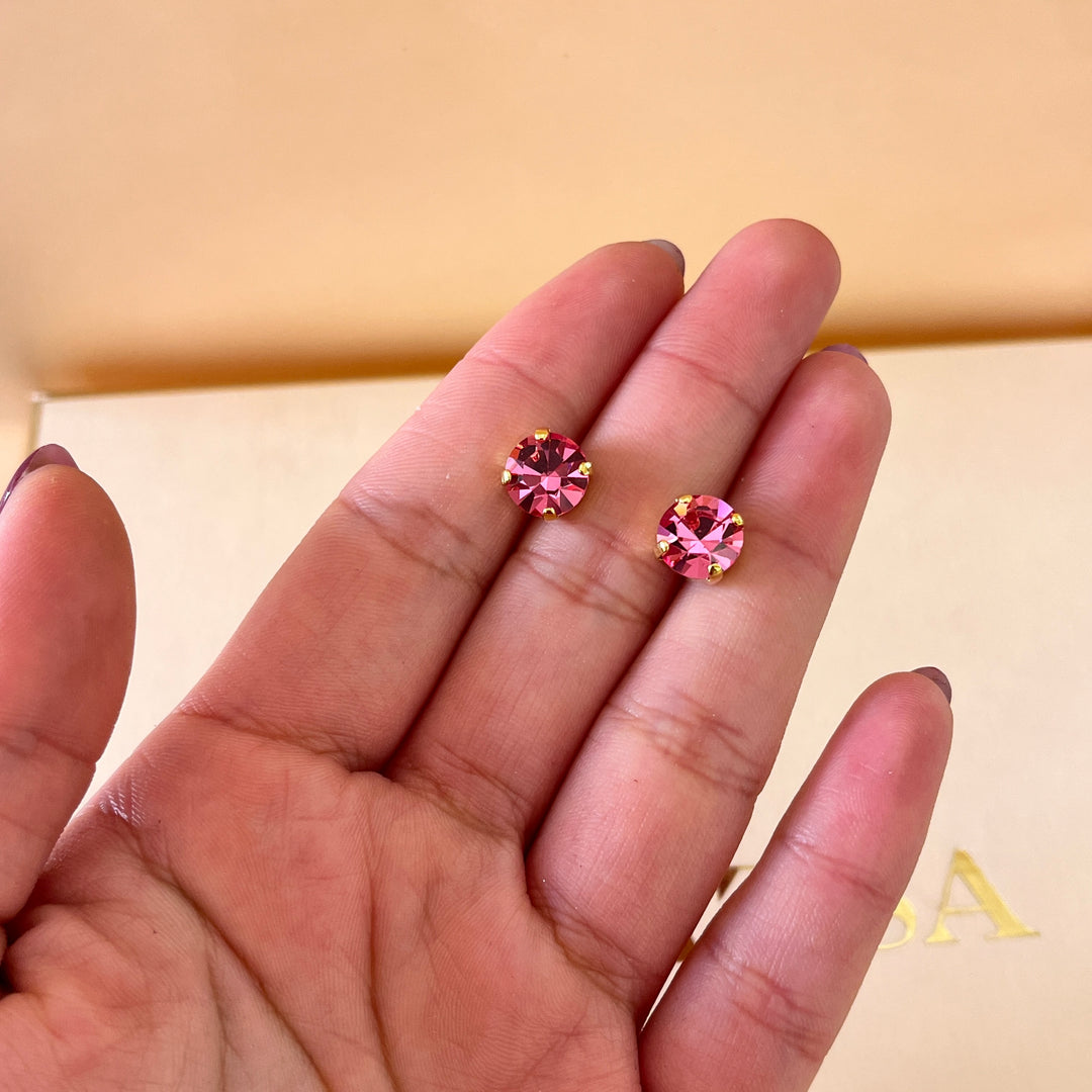 Handmade teardrop Pink and fuchsia Swarovski crystals gold set