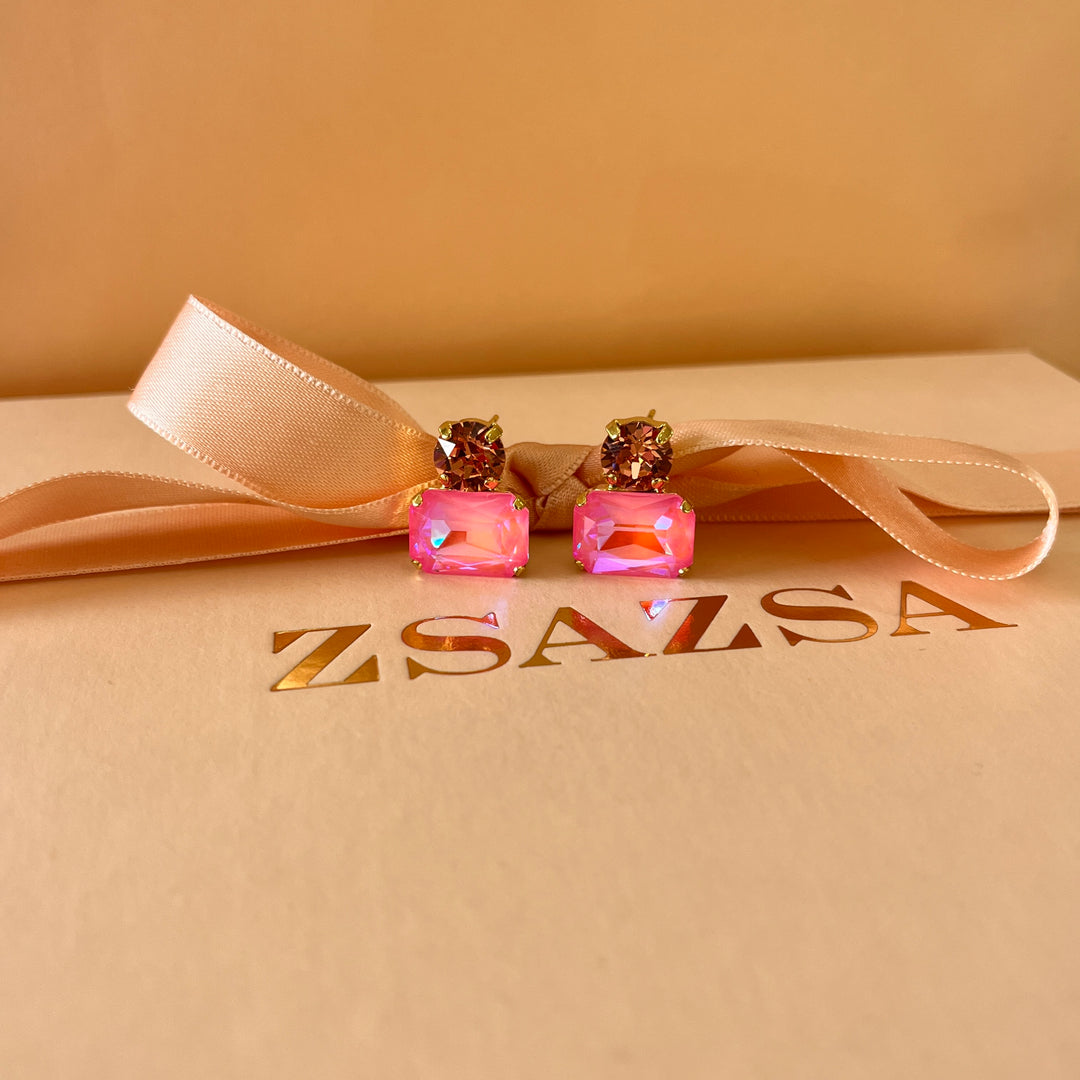 Peach and Pink neon Swarovski crystals  earrings