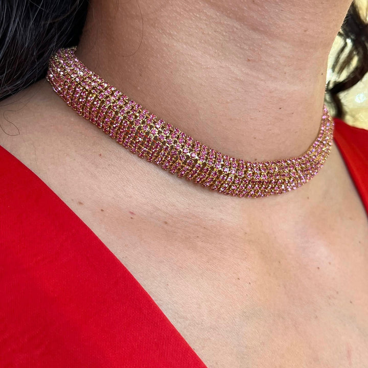Pink Swarovski crystals choker
