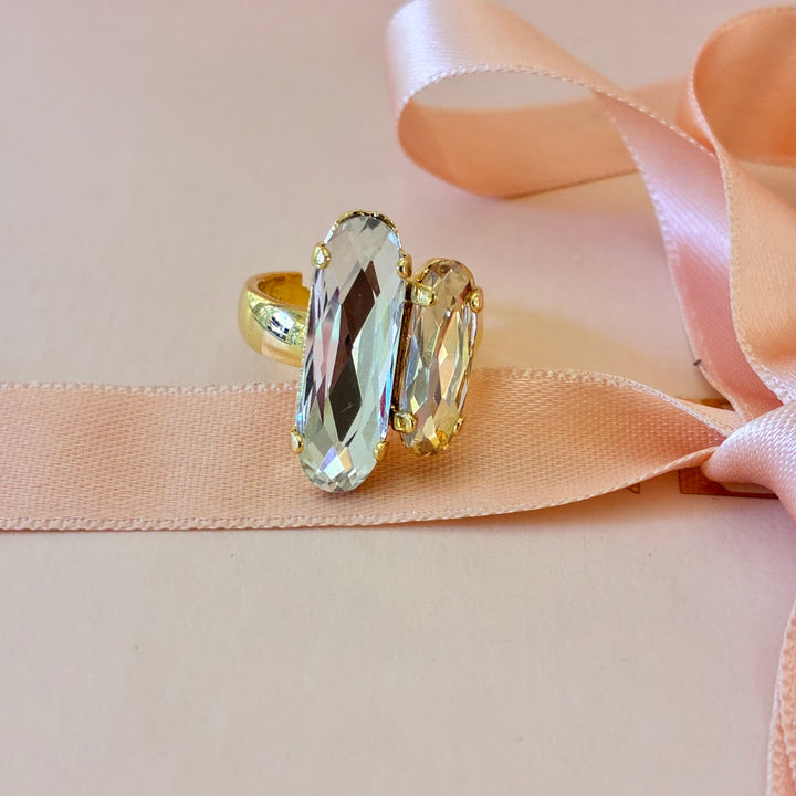 Swarovski crystals Champagne & Clear Crystal Gold Plated Statement Ring