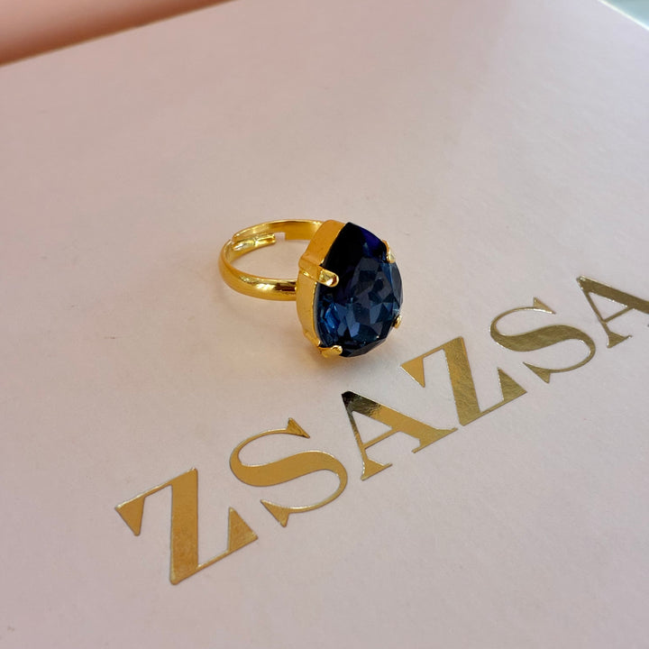 Teardrop Navy blue Preciosa crystals gold plated set