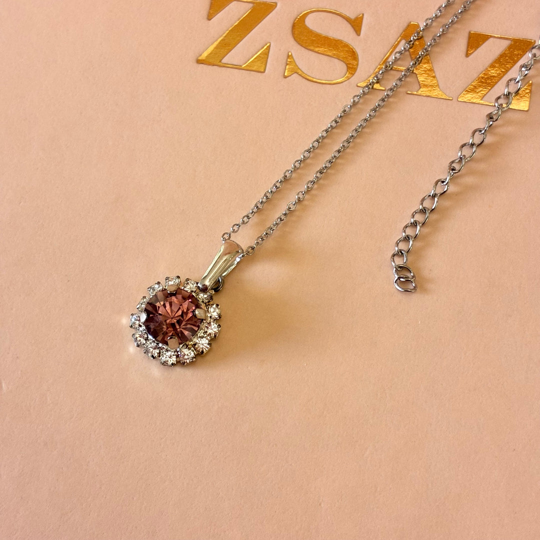 Mauve dainty Preciosa crystals silver set