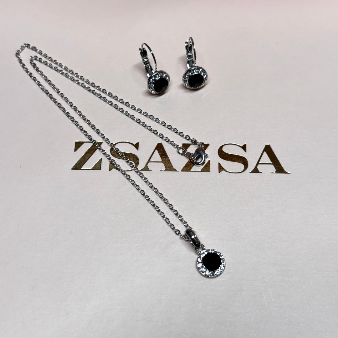 Dainty black rhinestone silver set