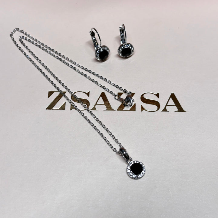 Dainty black rhinestone silver set