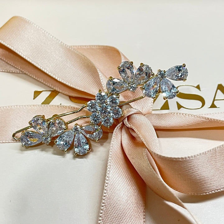 Gold teardrop cubic hair clip
