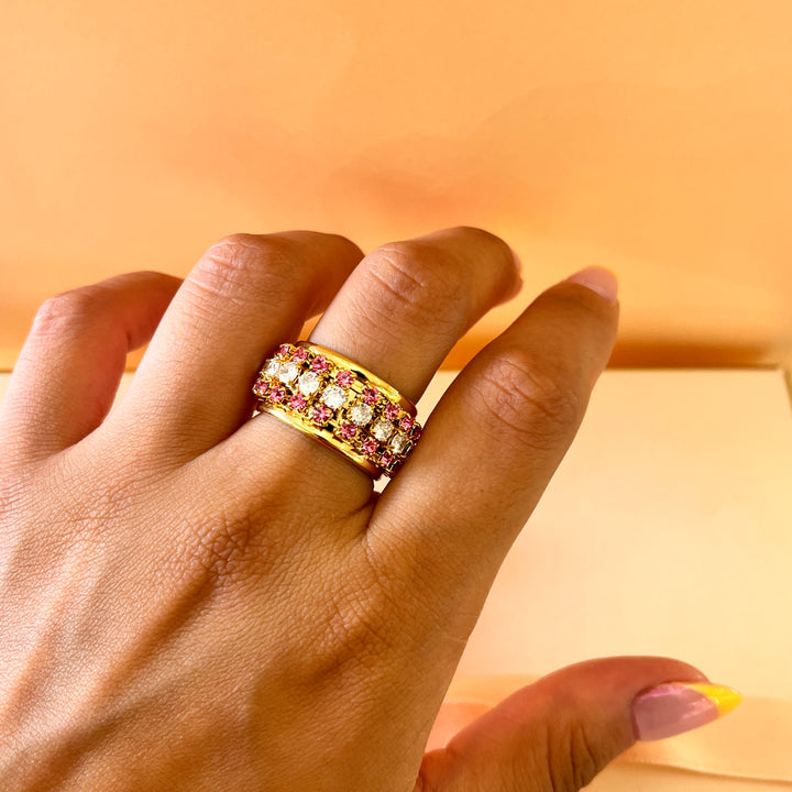 Pink Swarovski crystals band ring