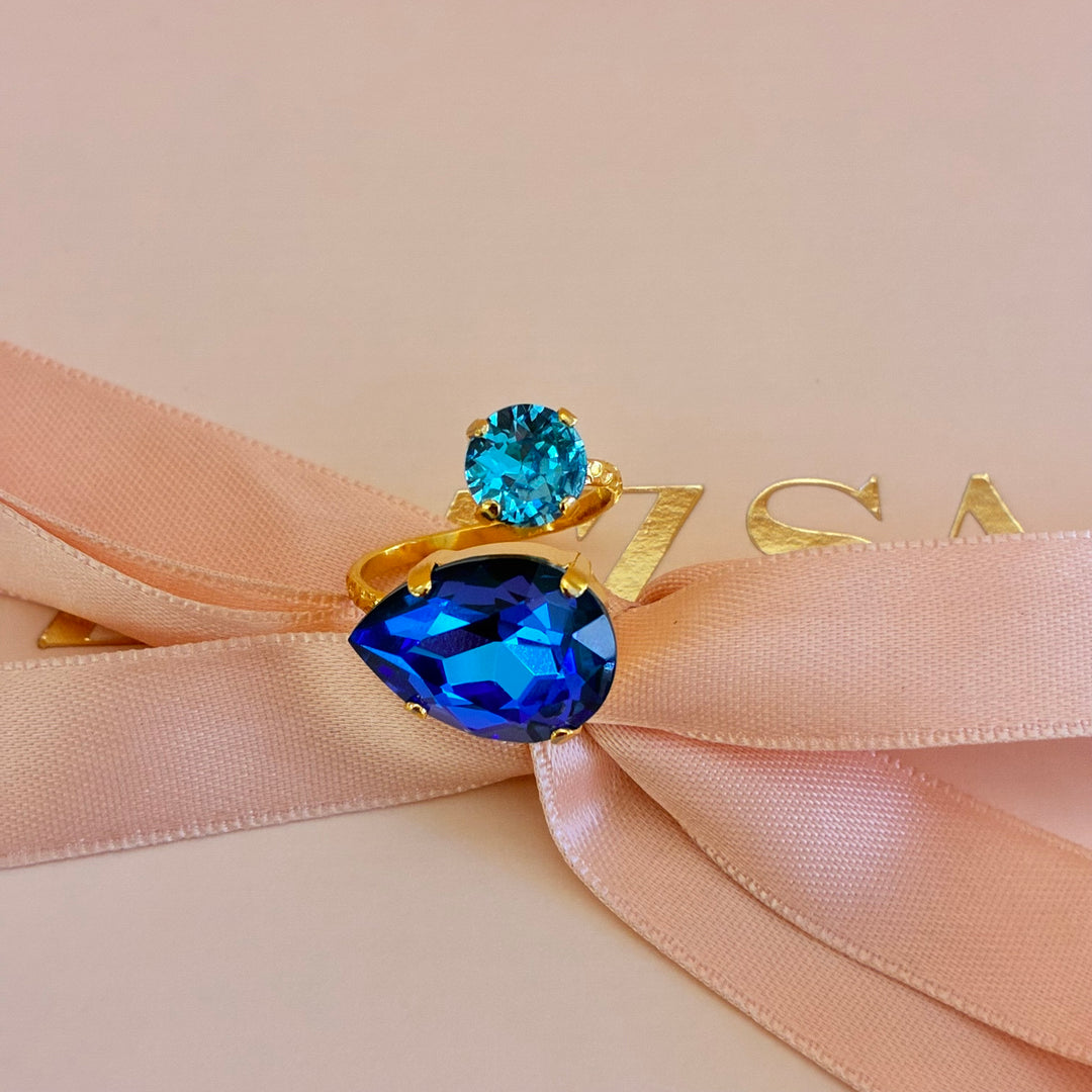 Royal blue Swarovski crystals gold plated set