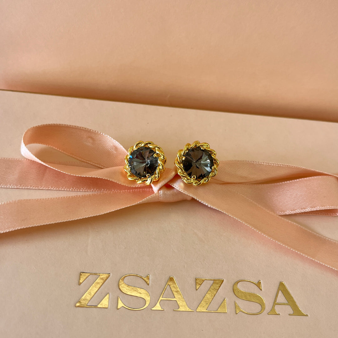 Grey round preciosa crystals studs