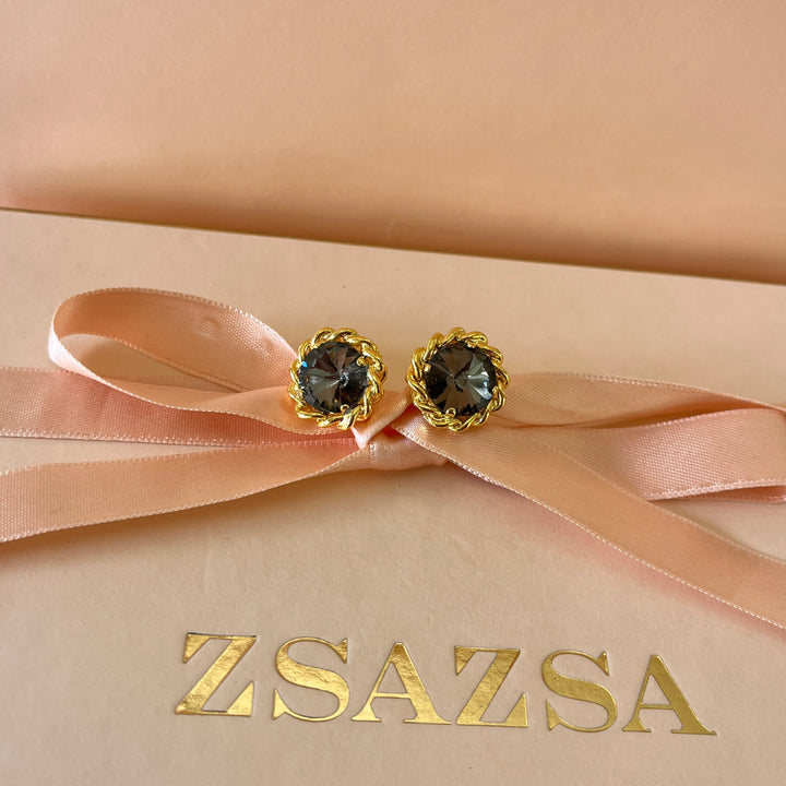 Grey round preciosa crystals studs