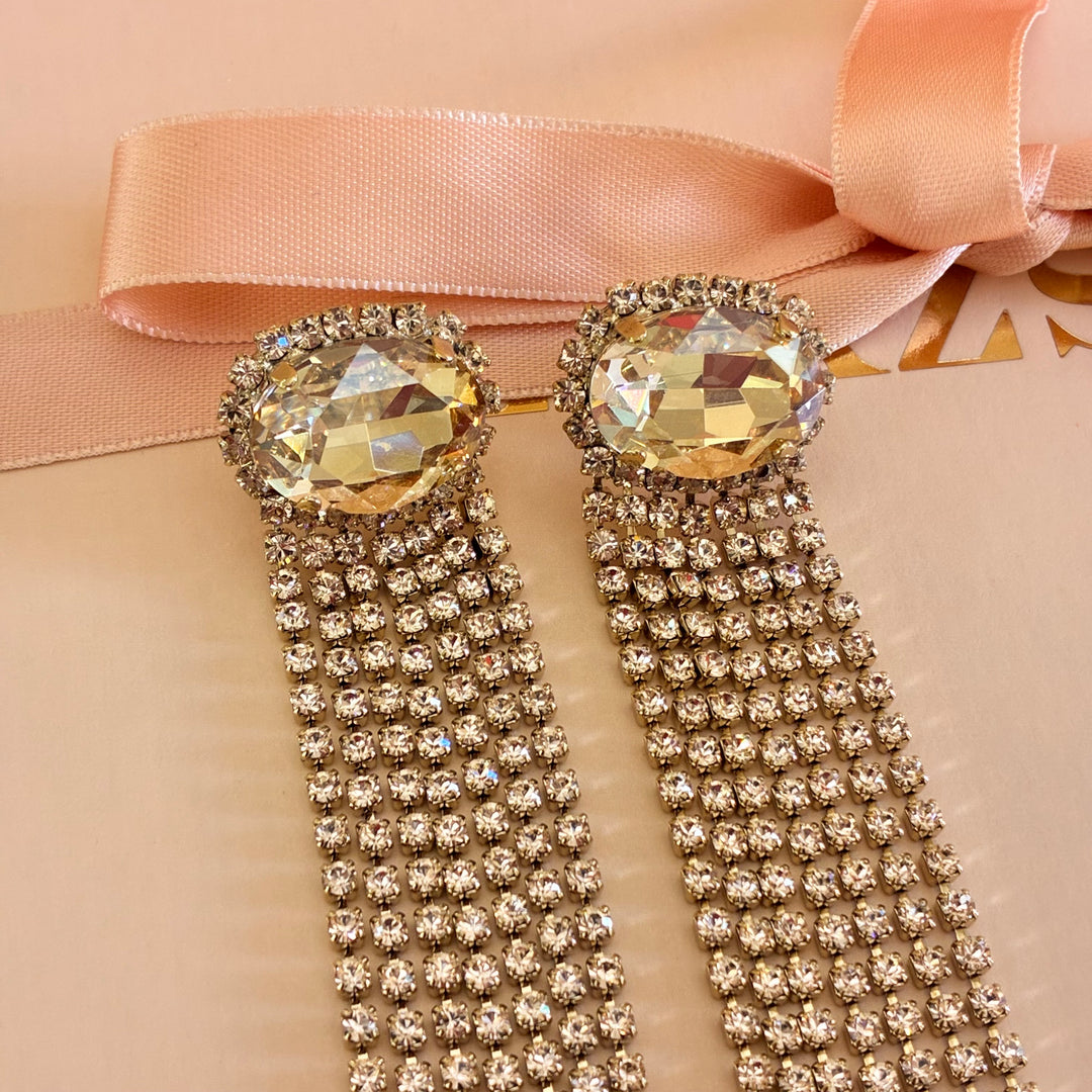 Champagne fringe Swarovski crystals earrings