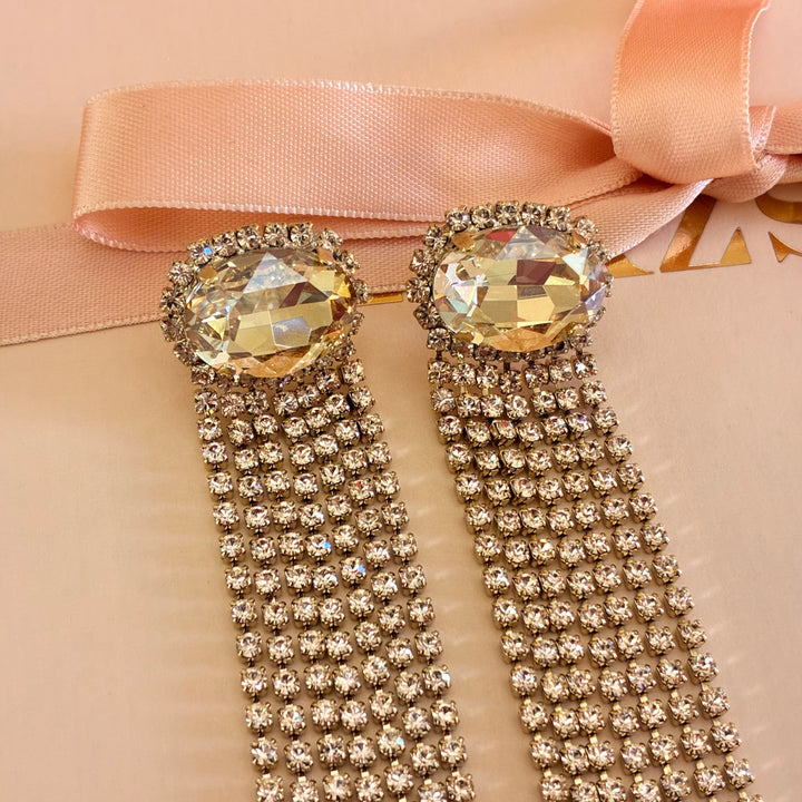 Champagne fringe Swarovski crystals earrings