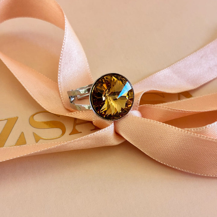 Bronze Swarovski crystals round silver set