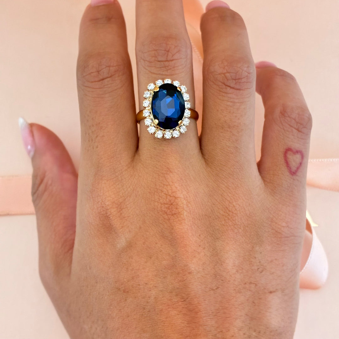 Navy blue oval Preciosa crystals studs and ring